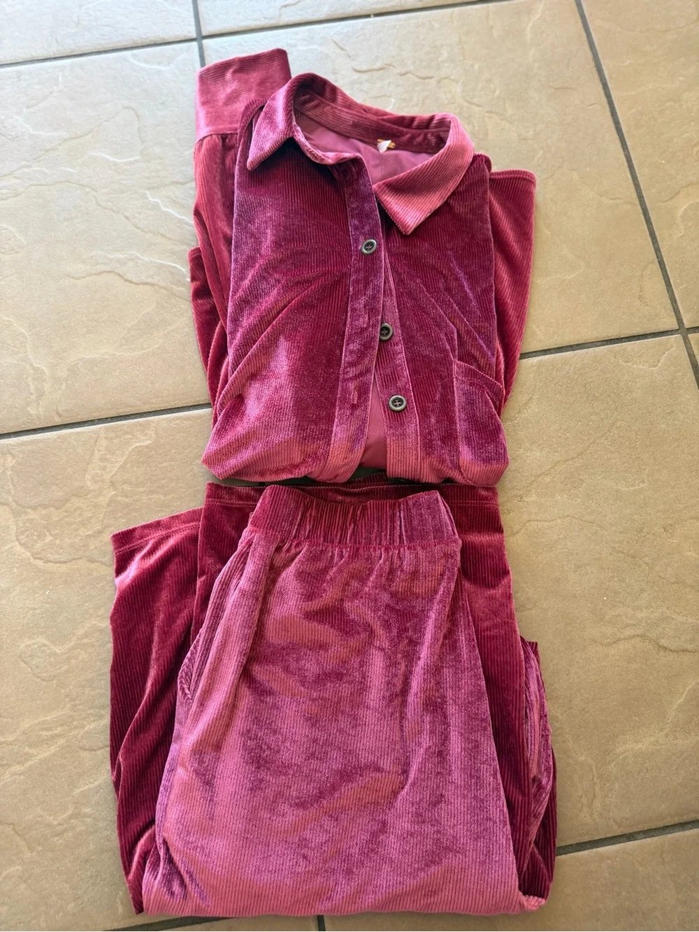 Free People Velvet Corduroy Matching Set Berry Pink Size Small